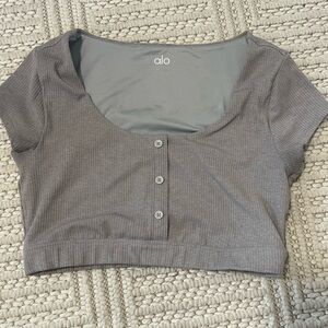 ALO Yoga Charcoal Button-Front Crop Top